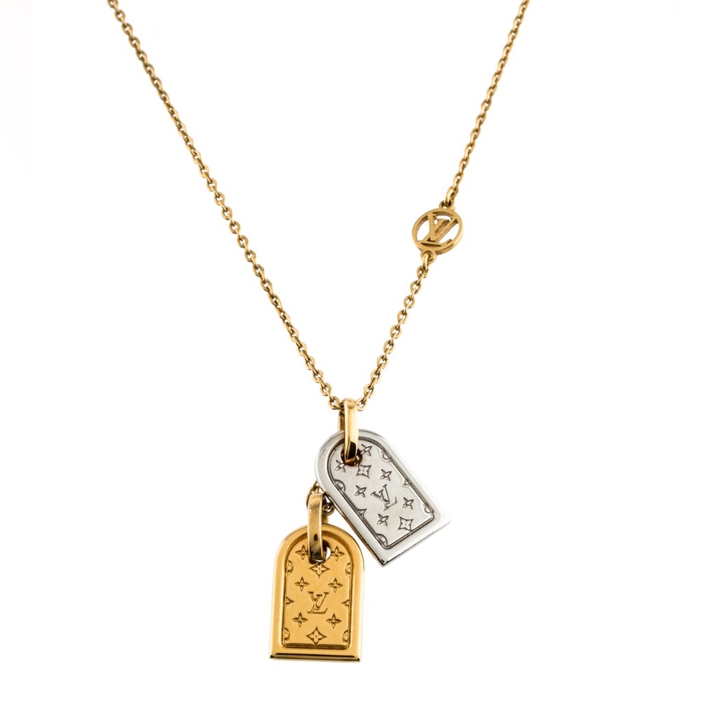 Louis Vuitton Monogram Gold & Silver Double Tag Pendant Necklace